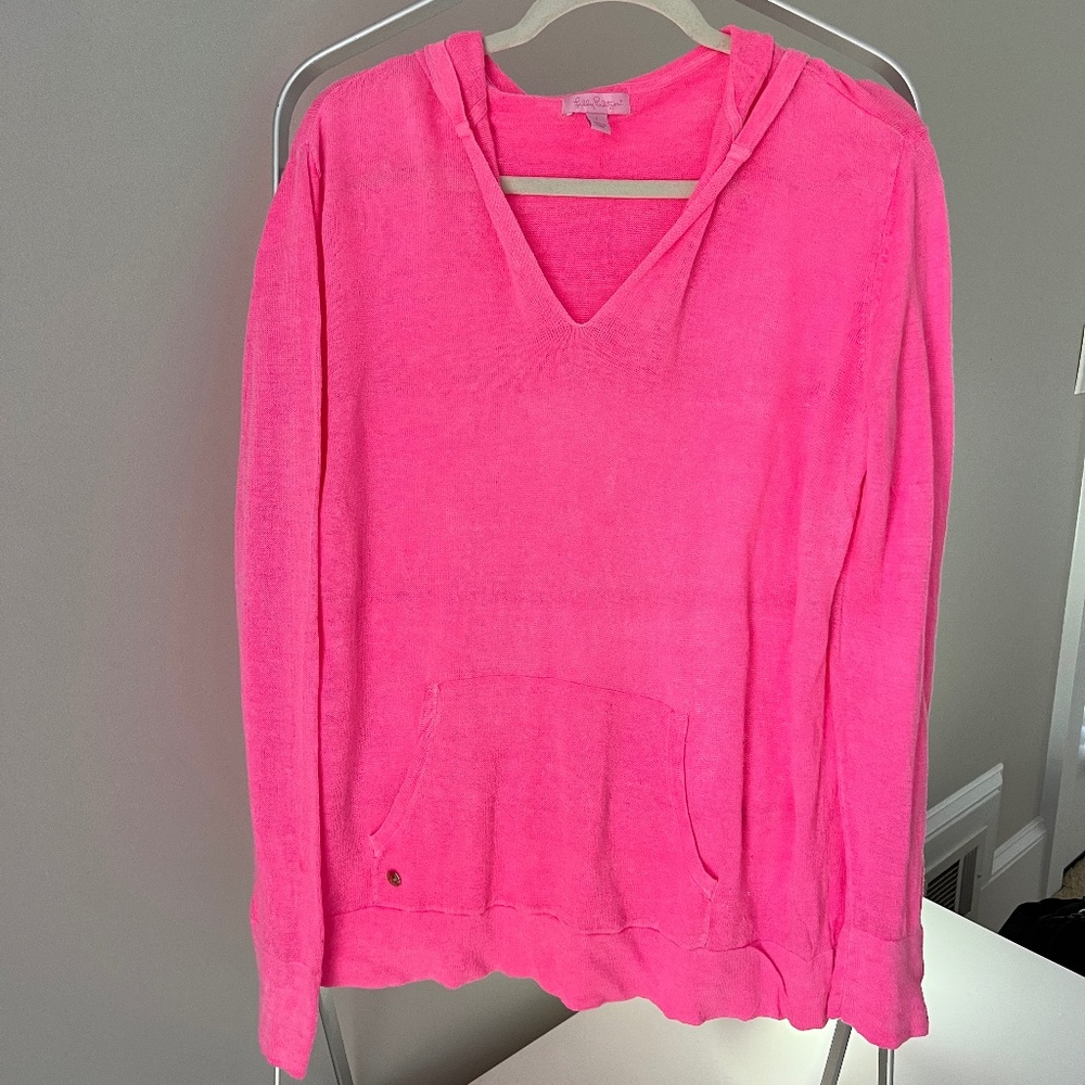 Lilly Pulitzer Neon Pink Linen Hoodie Large